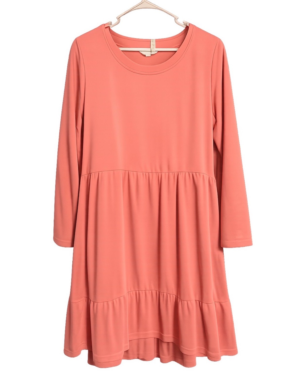 Time and Tru Coral Long-Sleeve Tiered Swing Dress